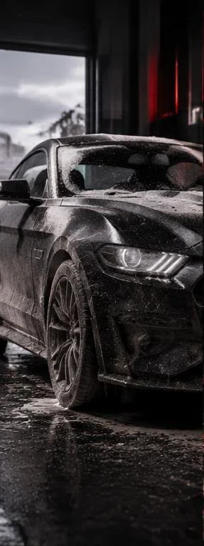 Car arrival and inspection in detailing bay